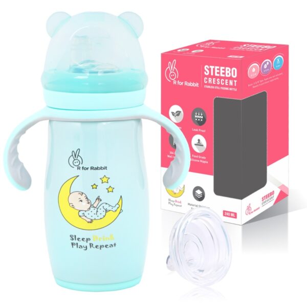 R For Rabbit – Steebo Crecent SS Feeding Bottle 240 ML (Blue)