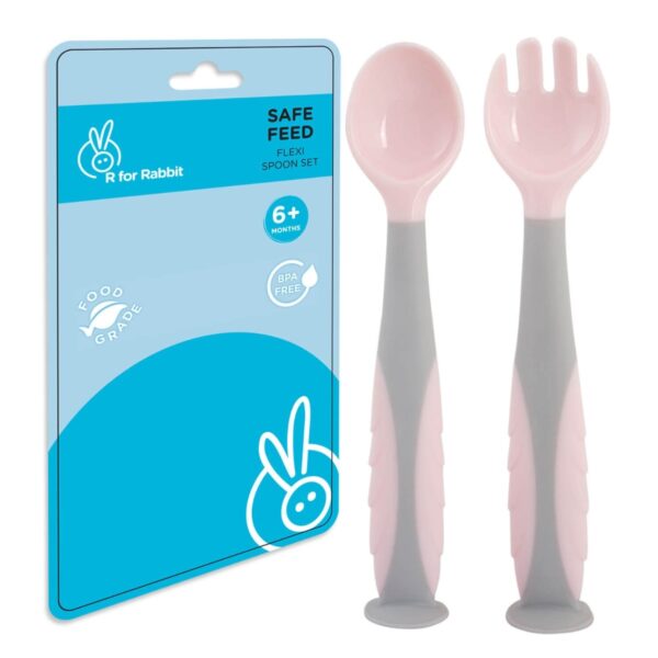R For Rabbit – Safe Feed Flexi Spoon Set (Pink Grey)