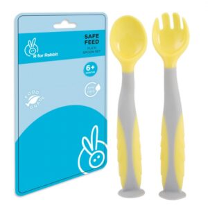 R For Rabbit – Safe Feed Flexi Spoon Set  (Yellow Grey)