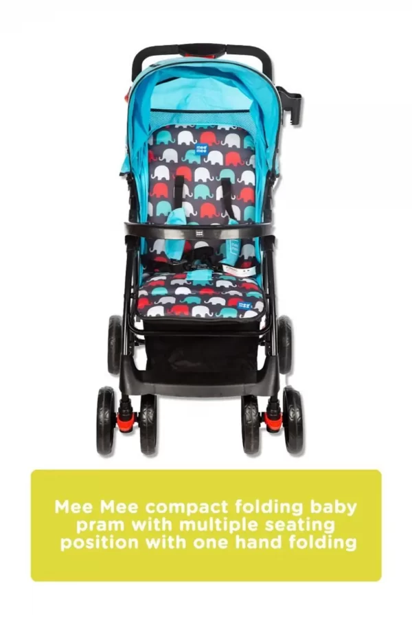 Mee Mee Compact Folding Baby Pram with Multiple Seating Position  (blue printed)