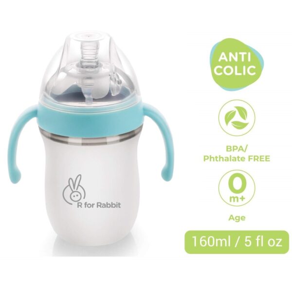R For Rabbit – First Feed Silicon 160 ml Silicon Feeding Bottle (Blue) - Image 2