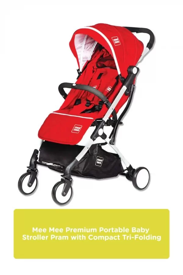 Mee Mee Premium Portable Baby Stroller Pram With Compact Tri-Folding (red printed)