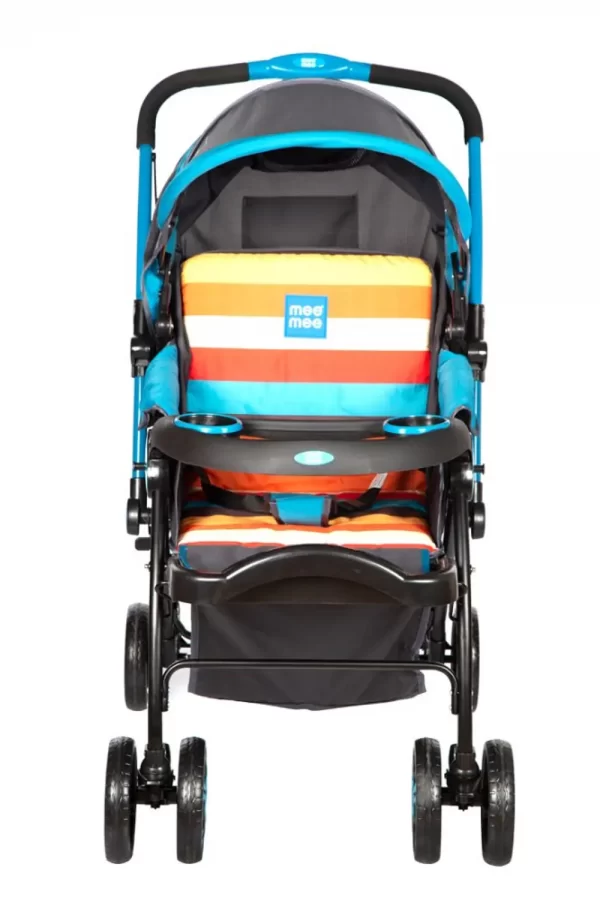 Mee Mee Advanced Baby Pram With Shock Absorber Wheels (blue printed)