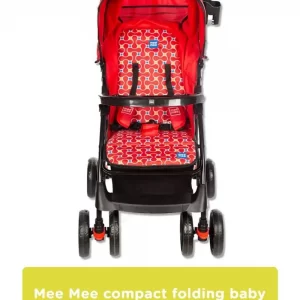 Mee Mee Compact Folding Baby Pram With Multiple Seating Position (red printed)