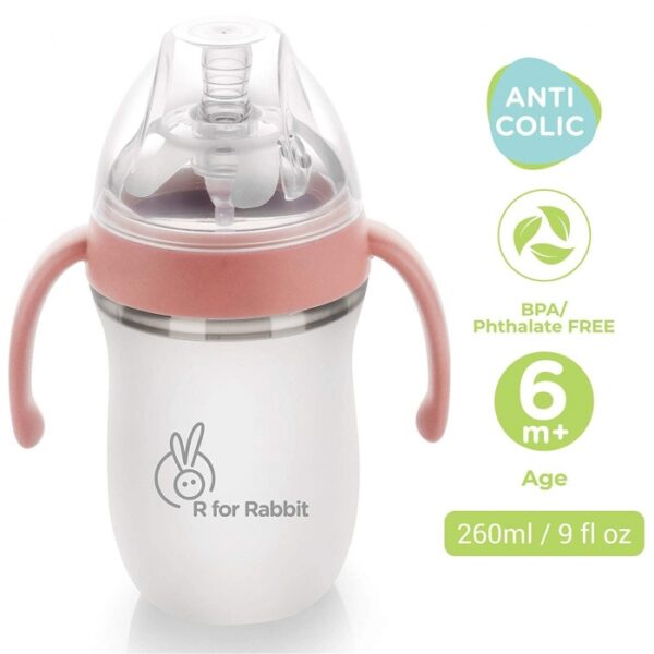 R For Rabbit – First Feed Silicon 260 ml Silicon Feeding Bottle (Pink) - Image 2