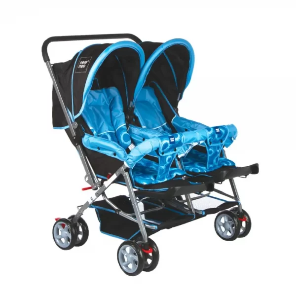 Mee Mee Comfortable Twin Baby Pram With 3 Seating Position (blue printed) - Image 3
