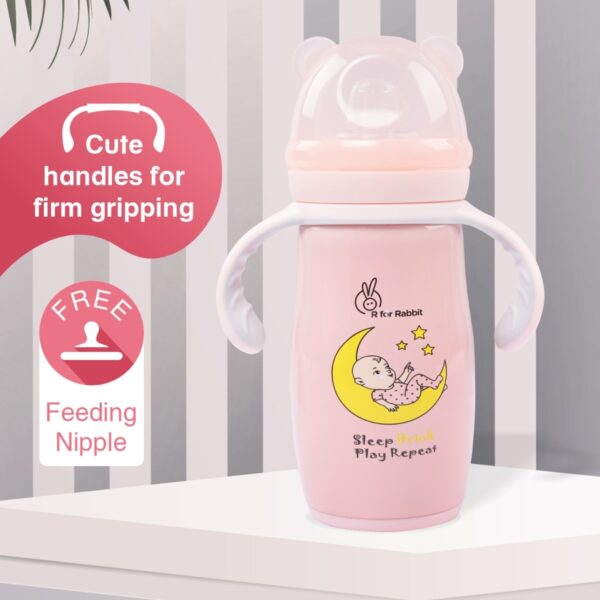 R For Rabbit – Steebo Crecent SS Feeding Bottle 240 ML (Pink) - Image 3