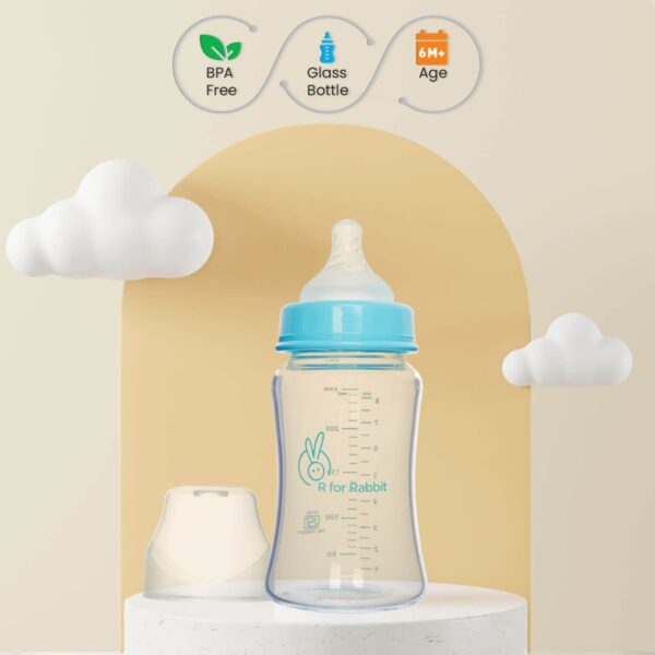 R For Rabbit – Glass Feeding Bottle 250 ml (Lake Blue) - Image 3
