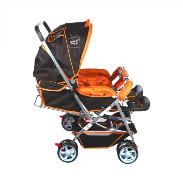 Mee Mee Comfortable Twin Baby Pram With 3 Seating Position (orange printed) - Image 2