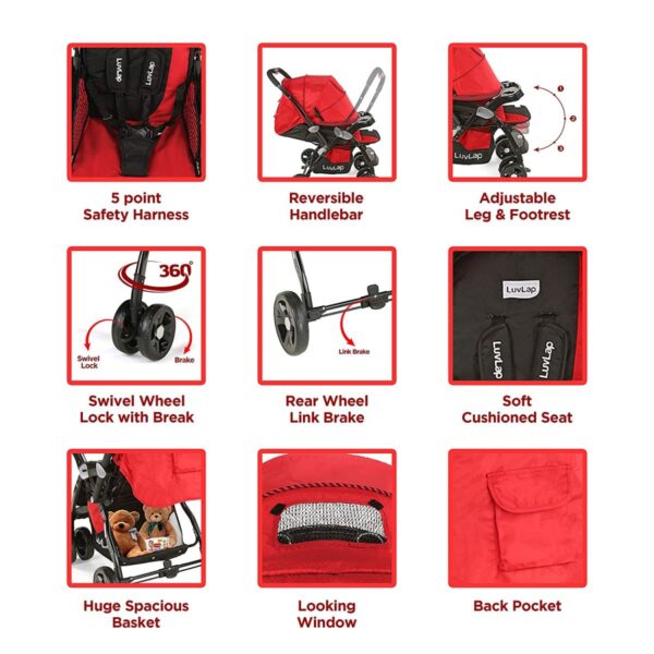 Hokey Pokey Lite Stroller  (Red/Black) - Image 4