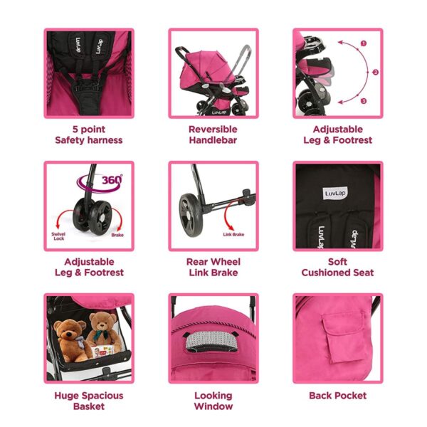 Hokey Pokey Lite Stroller  (Pink/Black) - Image 4