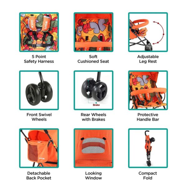 Tutti Frutti Baby Stroller Buggy (Orange) - Image 4