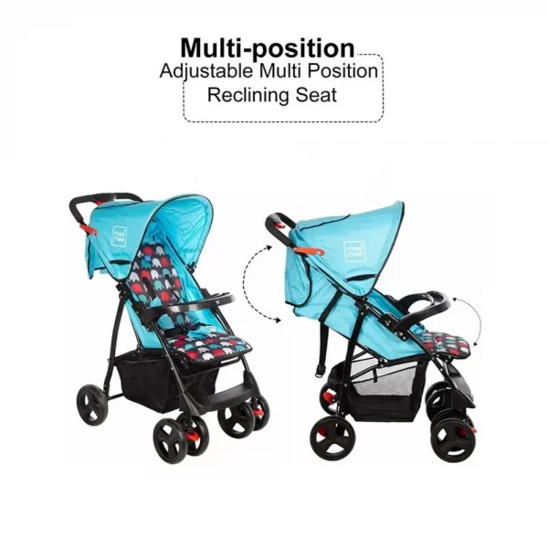 Mee Mee Compact Folding Baby Pram with Multiple Seating Position  (blue printed) - Image 4