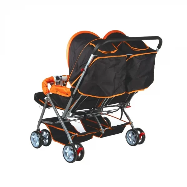 Mee Mee Comfortable Twin Baby Pram With 3 Seating Position (orange printed) - Image 3