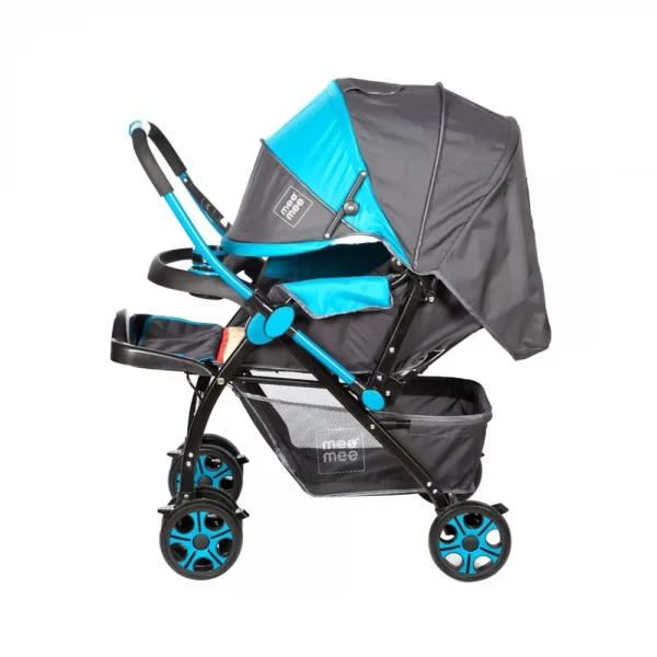 Mee Mee Advanced Baby Pram With Shock Absorber Wheels (blue printed) - Image 4