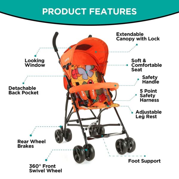 Tutti Frutti Baby Stroller Buggy (Orange) - Image 5