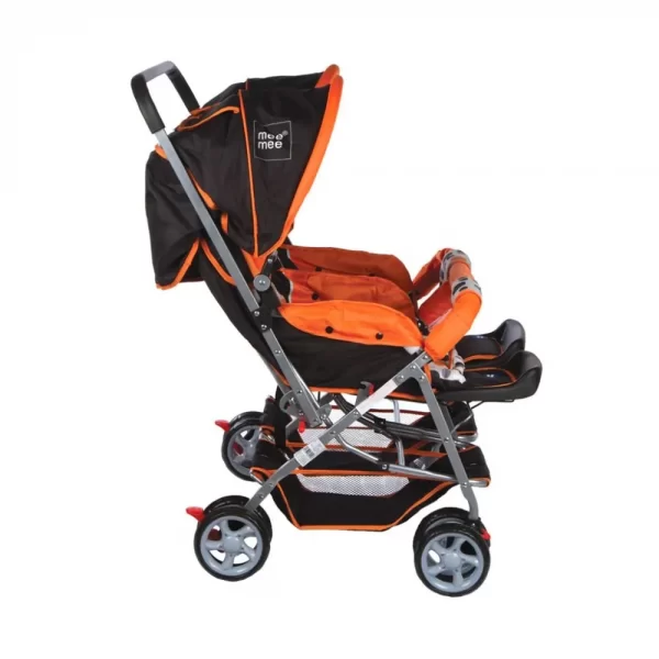 Mee Mee Comfortable Twin Baby Pram With 3 Seating Position (orange printed) - Image 4