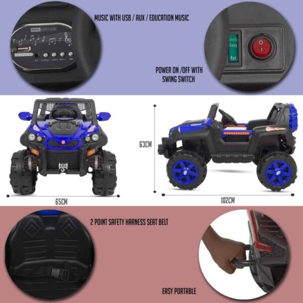 PKQ-6500 Battery Operated Ride on Jeep for Kids 1-6 Years with Safety Belt (Blue) - Image 5