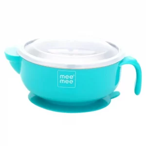Mee Mee Stay Warm Baby Steel Bowl With Suction Base (Blue)