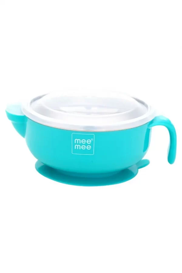 Mee Mee Stay Warm Baby Steel Bowl With Suction Base (Blue)