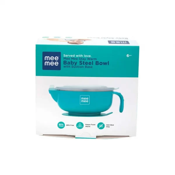Mee Mee Stay Warm Baby Steel Bowl With Suction Base (Blue) - Image 5