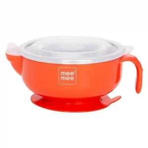 Mee Mee Stay Warm Baby Steel Bowl With Suction Base (Orange)