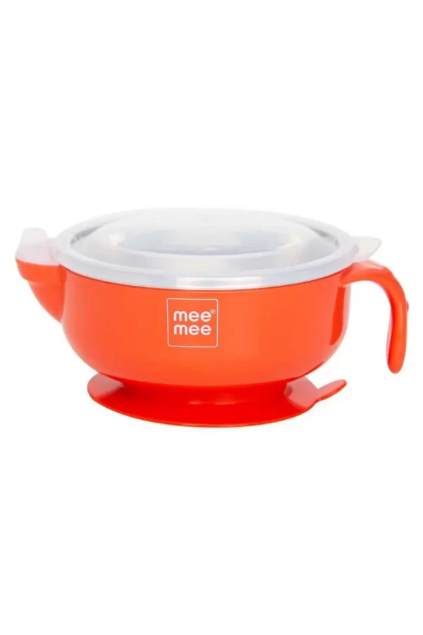 Mee Mee Stay Warm Baby Steel Bowl With Suction Base (Orange)