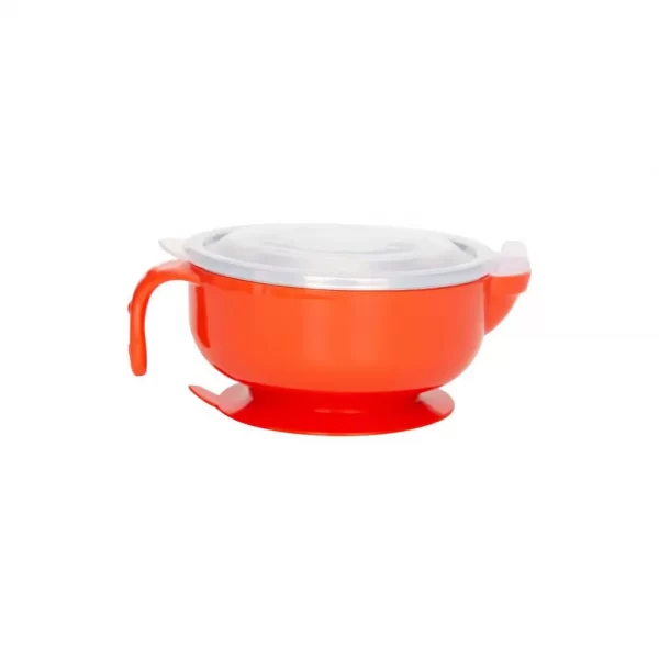 Mee Mee Stay Warm Baby Steel Bowl With Suction Base (Orange) - Image 3