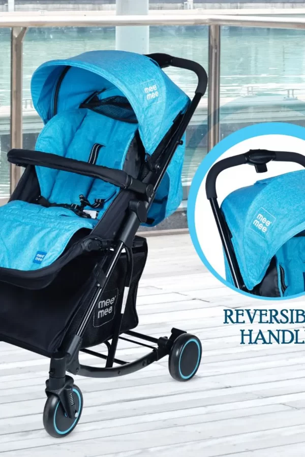 Mee Mee Premium Baby Pram With Rocker Function, Rotating Wheels & Adjustable Seat  (Blue) - Image 3
