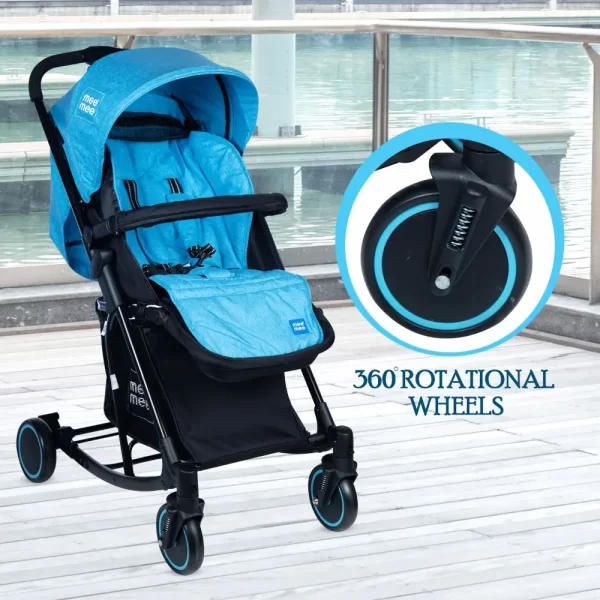 Mee Mee Premium Baby Pram With Rocker Function, Rotating Wheels & Adjustable Seat  (Blue) - Image 4