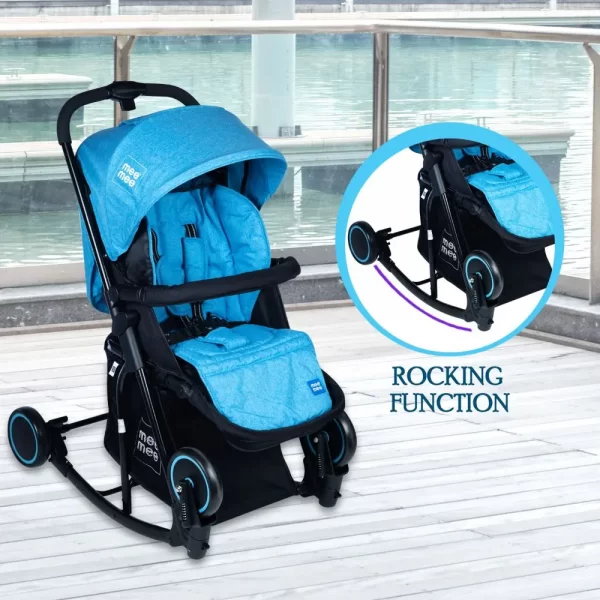 Mee Mee Premium Baby Pram With Rocker Function, Rotating Wheels & Adjustable Seat  (Blue) - Image 5