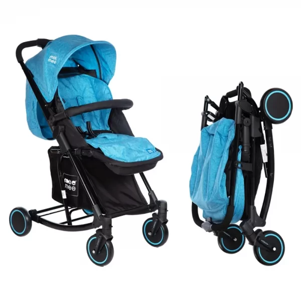 Mee Mee Premium Baby Pram With Rocker Function, Rotating Wheels & Adjustable Seat  (Blue)