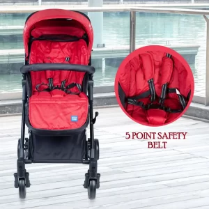 Mee Mee Premium Baby Pram With Rocker Function Rotating Wheels & Adjustable Seat  (red)