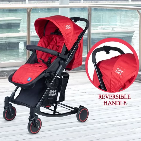 Mee Mee Premium Baby Pram With Rocker Function Rotating Wheels & Adjustable Seat  (red) - Image 2