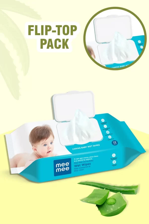 Mee Mee Caring Baby Wet Wipes With Lid, 72 Pcs (Aloe Vera, Pack Of 3)