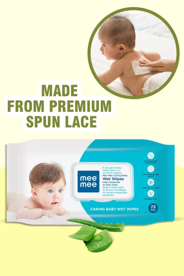 Mee Mee Caring Baby Wet Wipes With Lid, 72 Pcs (Aloe Vera, Pack Of 3) - Image 3