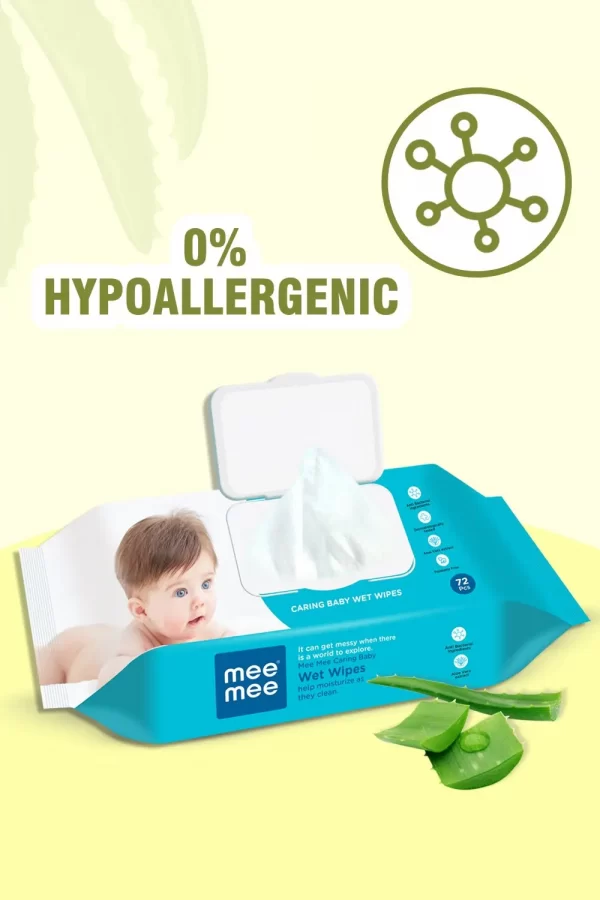 Mee Mee Caring Baby Wet Wipes With Lid, 72 Pcs (Aloe Vera, Pack Of 3) - Image 4