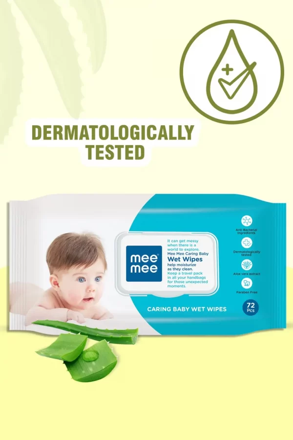 Mee Mee Caring Baby Wet Wipes With Lid, 72 Pcs (Aloe Vera, Pack Of 3) - Image 6