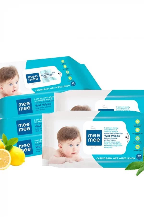 Mee Mee Caring Baby Wet Wipes With Lemon Fragrance - 72 Pcs (Pack Of 5) - Image 7