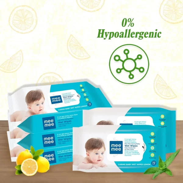 Mee Mee Caring Baby Wet Wipes With Lemon Fragrance - 72 Pcs (Pack Of 5) - Image 2