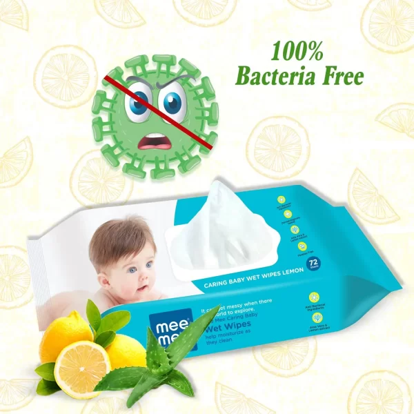 Mee Mee Caring Baby Wet Wipes With Lemon Fragrance - 72 Pcs (Pack Of 5) - Image 3