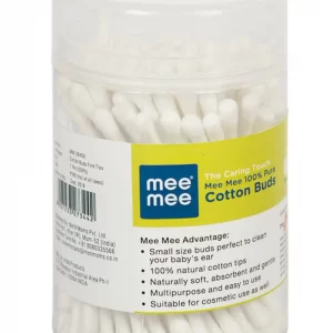 Mee Mee 100% Pure Cotton Buds, White, 100 Pieces