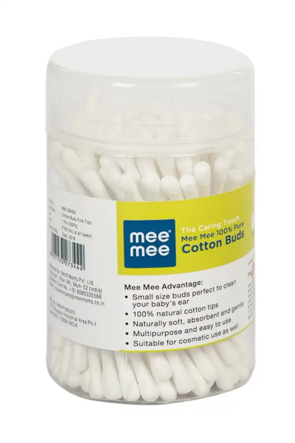 Mee Mee 100% Pure Cotton Buds, White, 100 Pieces
