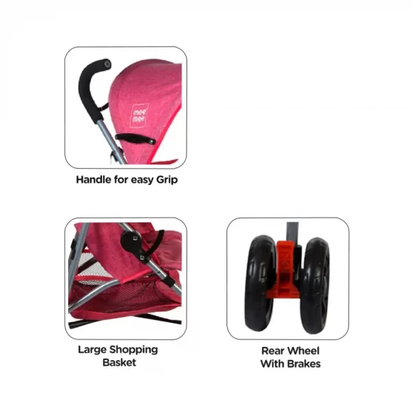 Mee Mee Baby Stroller (pink) - Image 3