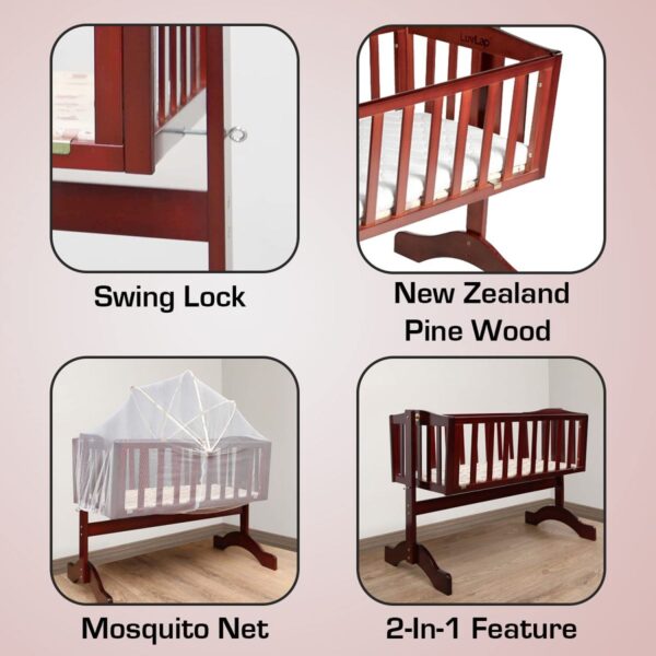 LuvLap Baby Wooden Cot C-10, Cherry Red - Image 4