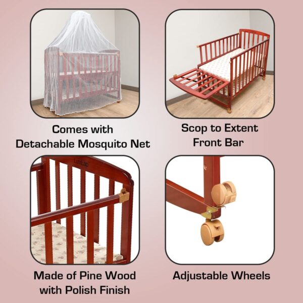 LuvLap Baby Wooden Cot C-50, Cherry Red - Image 5