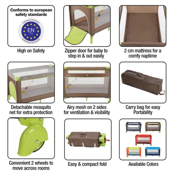 LuvLap Sunshine Baby Playpen  ( Brown/Green) - Image 6