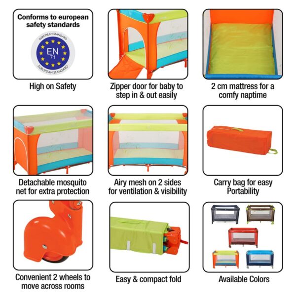 LuvLap Sunshine Baby Playpen, Orange/Green/Blue - Image 6