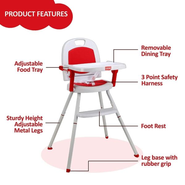 LuvLap Cosmos 3-in-1 Baby High Chair (Red) - Image 3