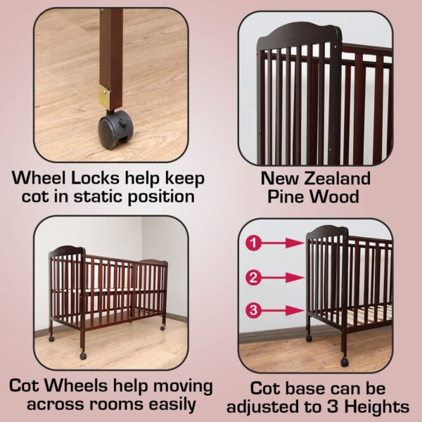 LuvLap Baby Wooden Cot, C-60, Dark Brown - Image 3